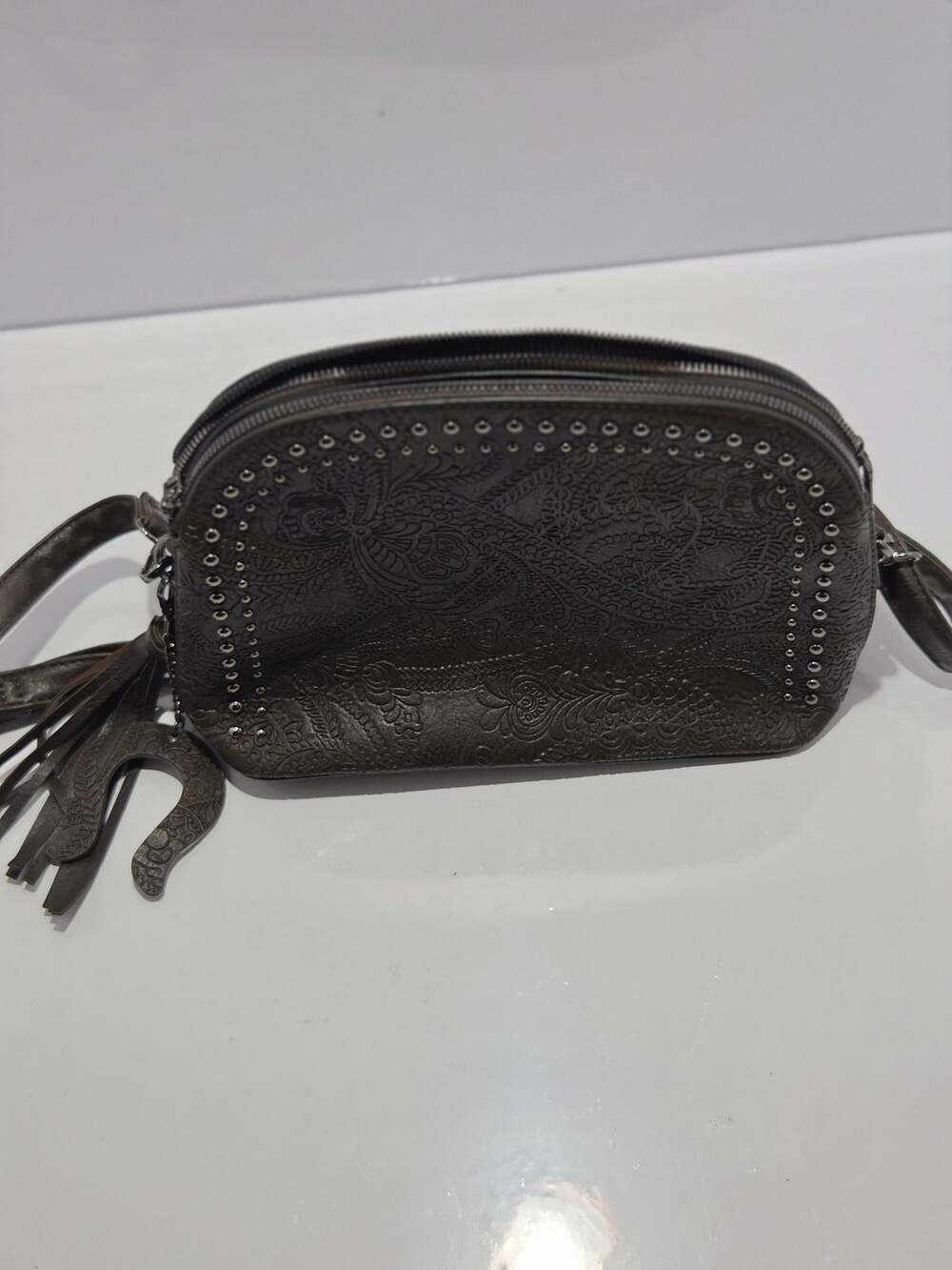 Sam & Hadley Embossed Dome Crossbody Bag with Studded Detail